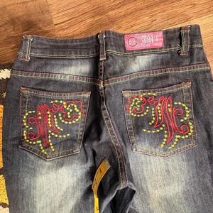 Y2K "LIKE" embroidered denim jeans with a unique design #embroidery #denim #y2k